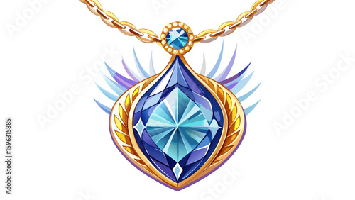 Solitaire diamond pendant necklace displayed on clean white background. Its elegant shape and radiant diamond shine beautifully, making it ideal for a semi-realistic vector scene full of grace.