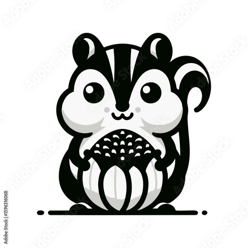 chipmunk with striped cheeks holding a giant sunflower