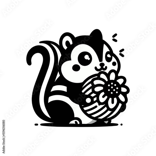 chipmunk with striped cheeks holding a giant sunflower