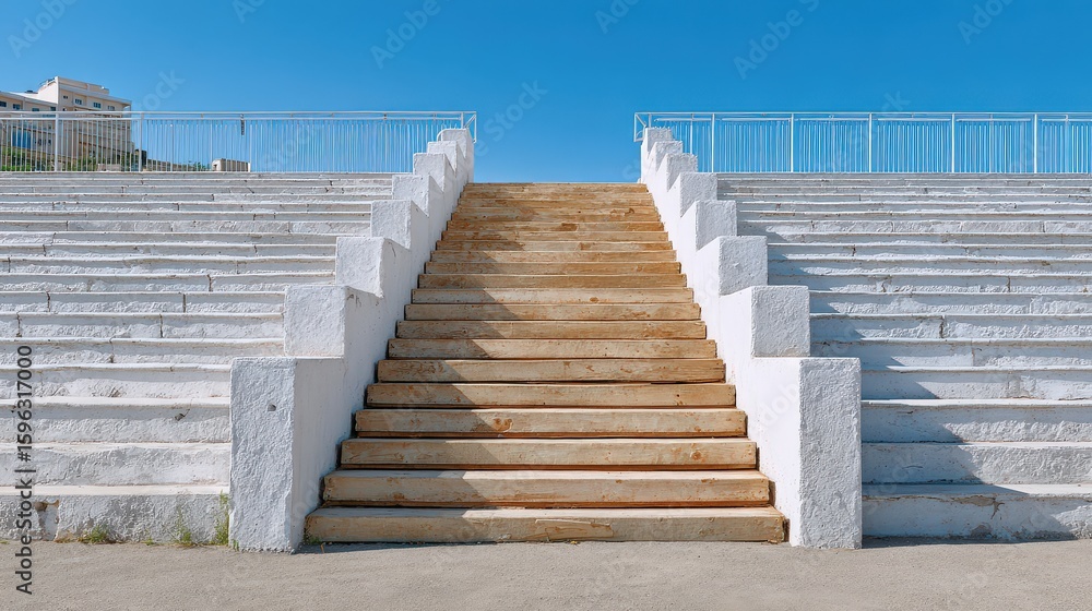 Obraz premium Abstract Pattern of Empty Bleachers with Staircase Leading Upward