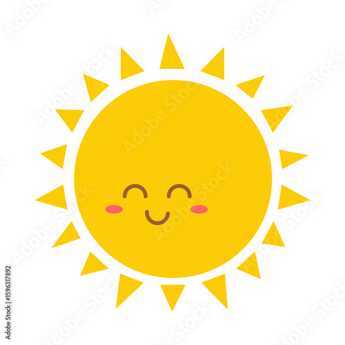 Cartoon Smiling Sun with Triangle Rays on White Background Illustration Style