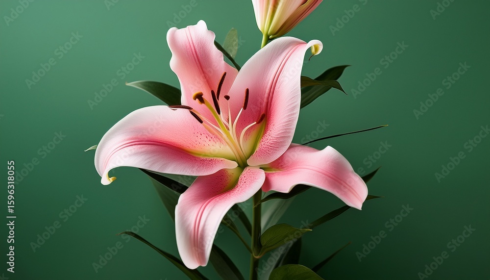 Fototapeta premium pink lily on green background