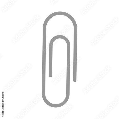 Simple Gray Paper Clip on a White Background, Isolated for Office Supplies