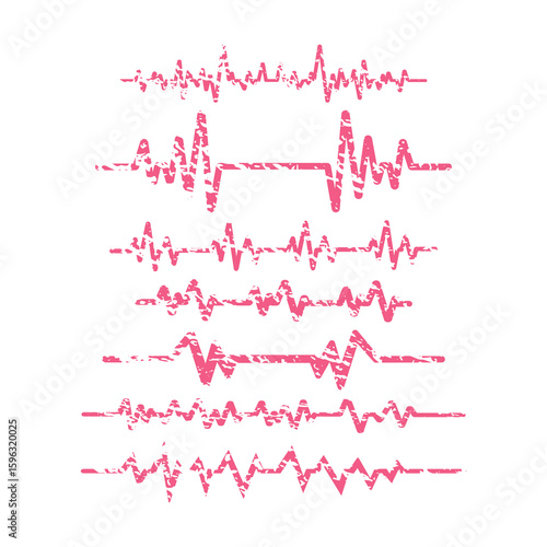 Vintage Medical Heartbeat Pulse Lines Set, Retro ECG Pulse Trace Vector Collection