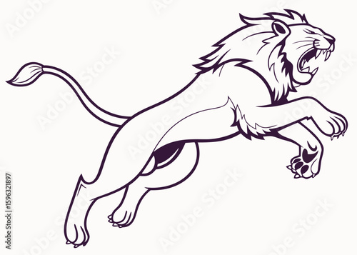 Roaring lion jumping line art silhouette vector
