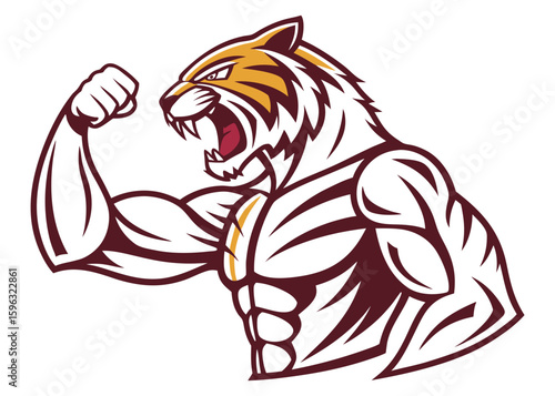 Tiger face body builder man illustration vector 