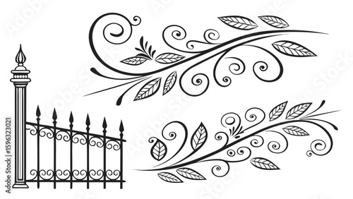 Fence line art and floral under line art ornament dividers ending design 