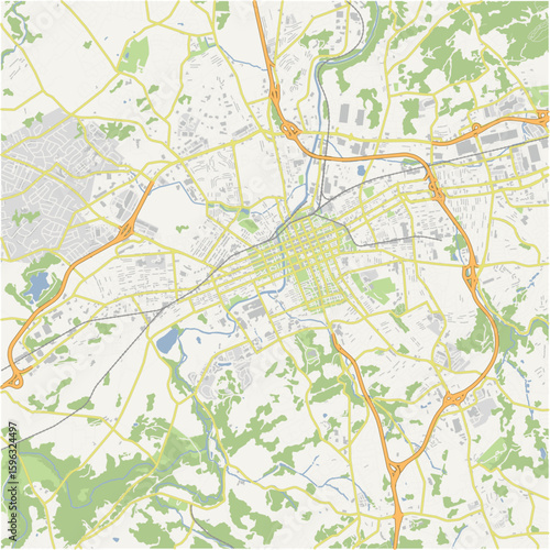 Map of York in Pennsylvania in a normal road map style. Contains layered vector with roads water, parks, etc.
