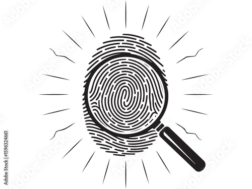 Black and white vector illustration of a unique biometric fingerprint for security and identification
