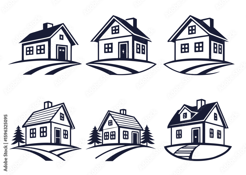 Fototapeta premium set of houses line art silhouette illustration vector