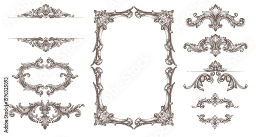 Vintage Baroque Victorian frame border, frame flower pattern vector floral engraved scroll ornament leaf retro decorative design. filigree calligraphic heraldic shield swirl