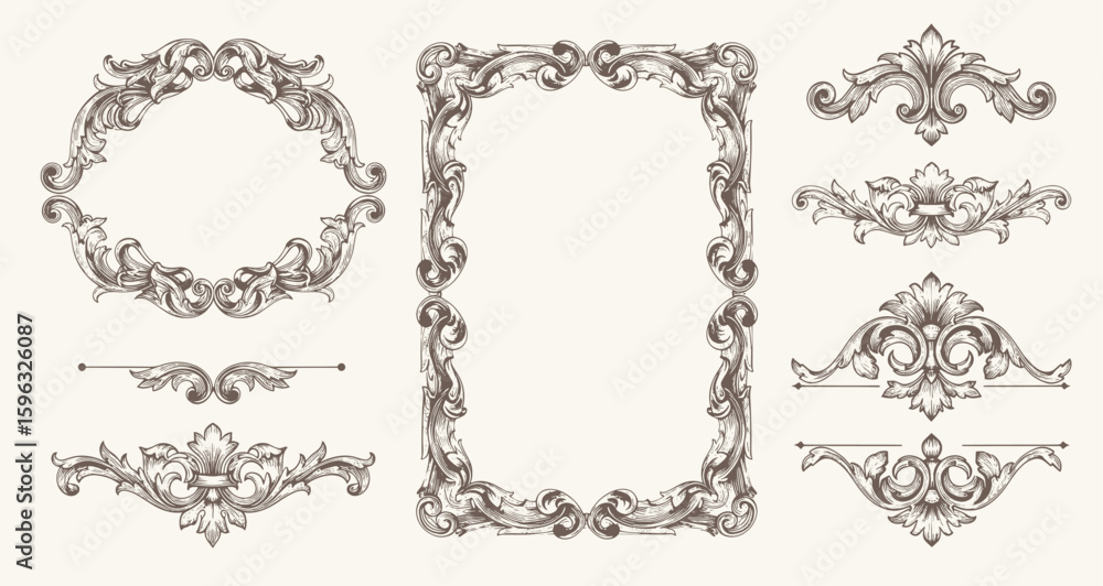 Vintage Baroque Victorian frame border, frame flower pattern vector floral engraved scroll ornament leaf retro decorative design. filigree calligraphic heraldic shield swirl