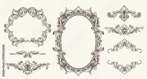 Vintage Baroque Victorian frame border, frame flower pattern vector floral engraved scroll ornament leaf retro decorative design. filigree calligraphic heraldic shield swirl