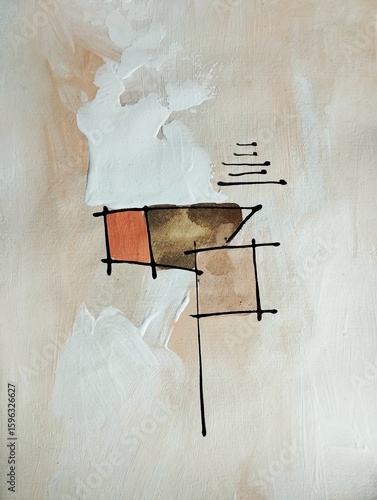 Contemporary geometric cubism abstract painting in soft earthy tone color composition