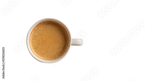 Coffee Cup and Laptop in Flat Lay: A flat lay of a coffee cup and laptop, representing a productive morning, isolated on a Transparent background, PNG file.