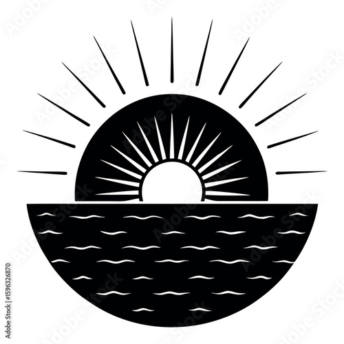 Stylized sunrise over wavy water