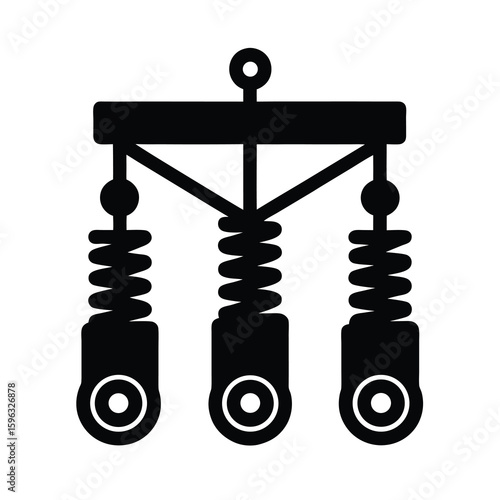 Stylized Black Icon of a Three Spring Suspension System with Dampers and a Mounting Frame Isolated