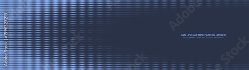 Dash grid halftone pattern elliptical border ultra wide 32:9 aspect ratio deep blue vector conceptual abstract background. Dashed structure half tone ultrawide format futuristic technology abstraction