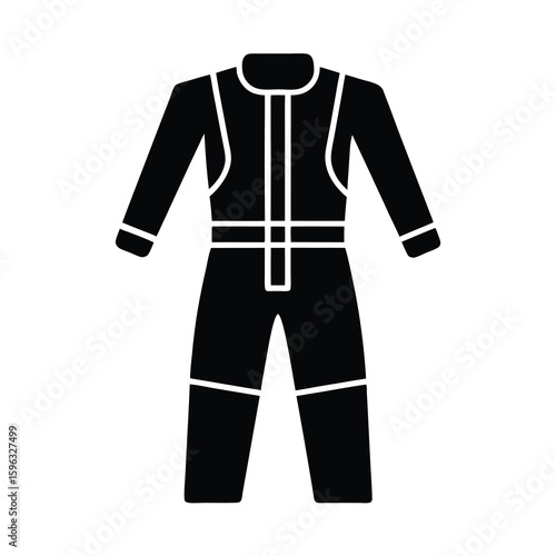 Illustration of a Black Full Body Jumpsuit with White Trim Used for Work or Sports