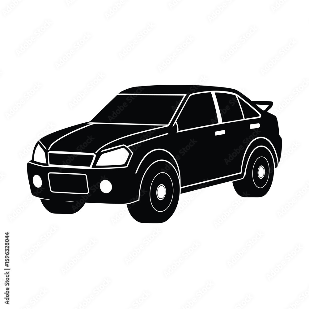 Fototapeta premium Black Car Silhouette Illustration on White Background for Automotive Design and Transportation Concepts and Automotive Industry