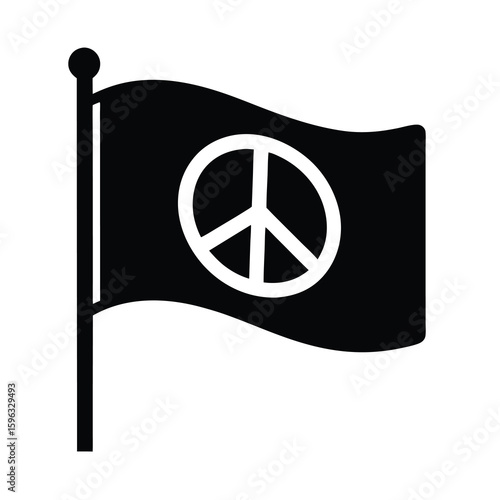 Black and White Peace Flag Icon Waving in the Wind Representing Peace and Nonviolence Worldwide