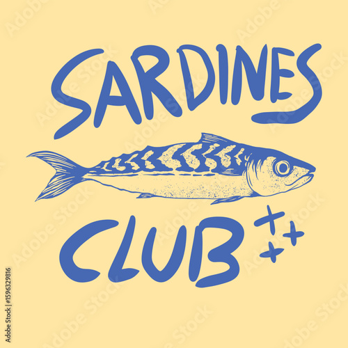 Sardines club. Vintage sardines fish artwork. Sardines fish artwork for t shirt print, poster, sticker and other uses. Fish vintage artwork. Original seafood club.