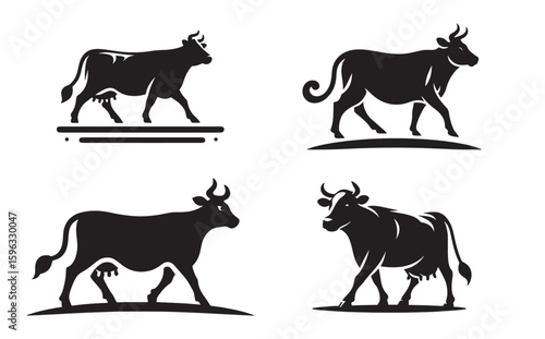 A set of cow silhouette vector logo icon illustration.
