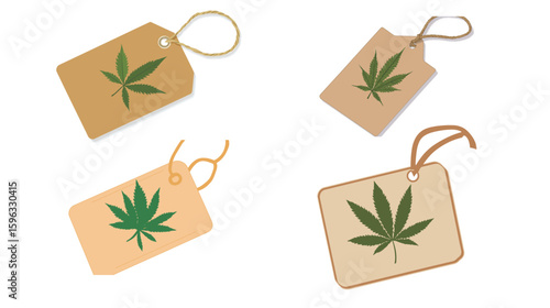 Vector graphic design of a CBD leaf on a shopping tag, symbolizing natural products, wellness, health, cannabis, eco-friendly packaging, and organic lifestyle concepts in a clean and modern style