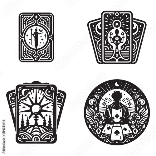 Tarot cards silhouette icon logo vector illustration.