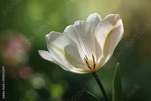 White tulip captured in close view with soft shadows and smooth petals