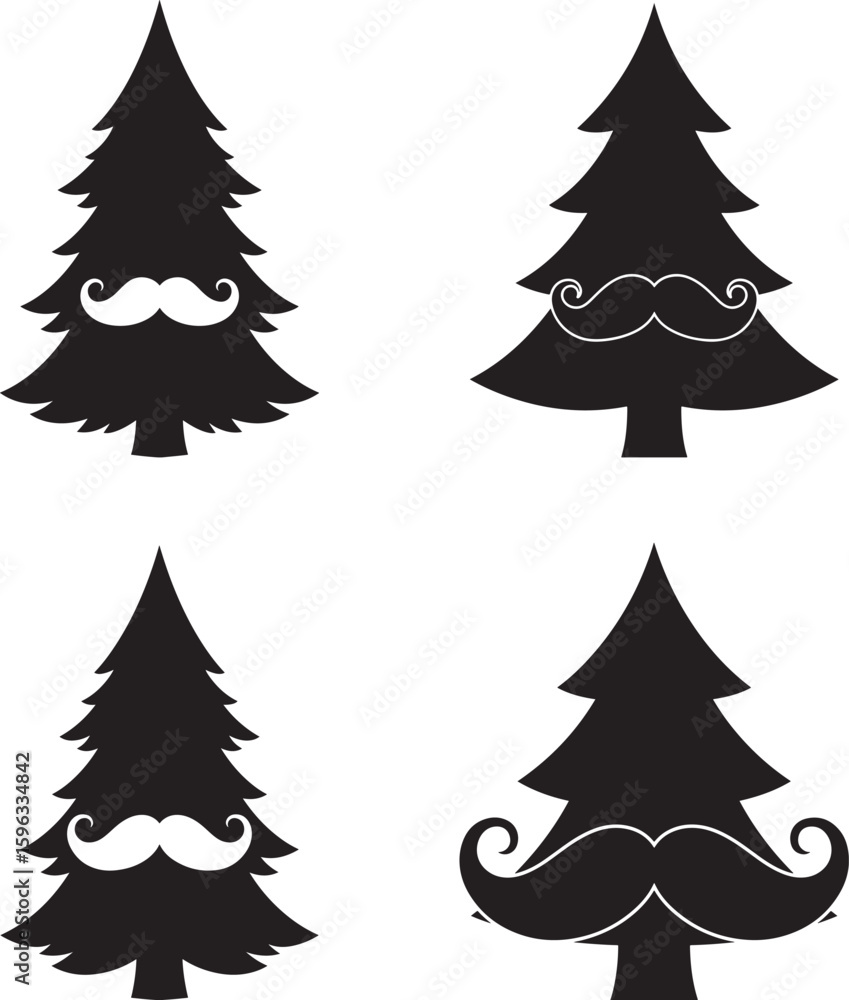 Obraz premium Four christmas trees with moustaches silhouette