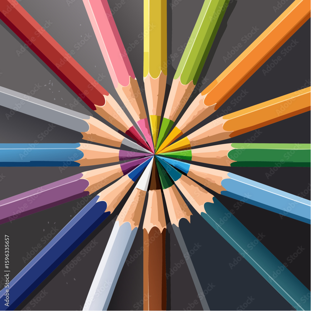Naklejka premium Collection of vibrant colored graphite Pencils on Dark Surface
