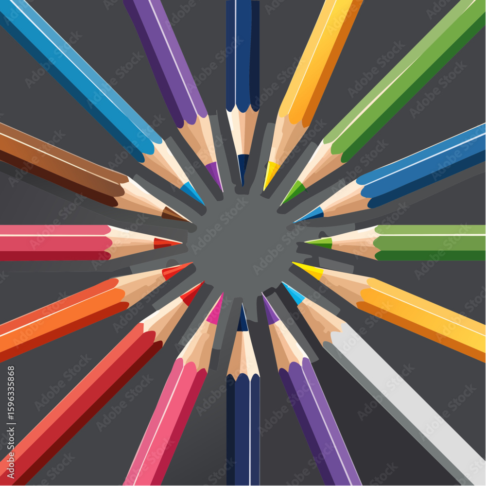 Naklejka premium Collection of vibrant colored graphite Pencils on Dark Surface
