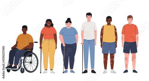 Multi-Ethnic Characters with Varied Physical Characteristics Flat Design