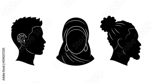 Multi-Cultural Head Outlines with Unique Features Minimalist