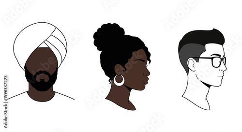 Inclusive Representation of Different People Side View Icons