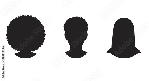 Diverse Hair Styles and Headwear Silhouettes Vector Set