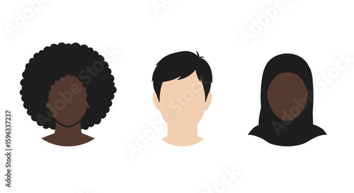 Multi-Cultural Head Outlines with Unique Features Minimalist