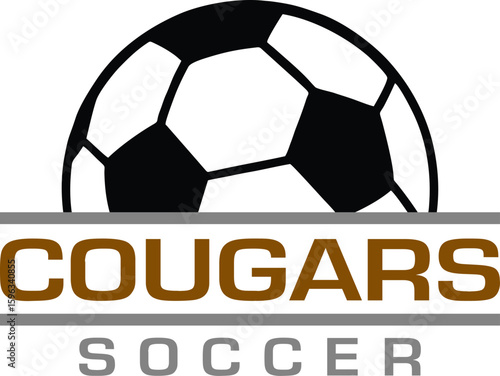Cougars Soccer Team Design is a fantastic graphic for your soccer team that includes a ball and text. It is great for shirt designs, promotional products of any kind and advertising uses.