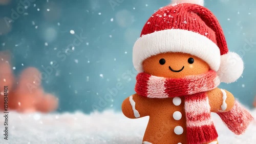 Festive gingerbread man in snow