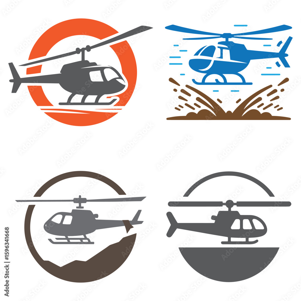 Obraz premium Helicopter Silhouette vector logo icon set.