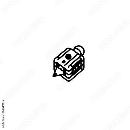 A simple black and white illustration of a pencil sharpener icon design