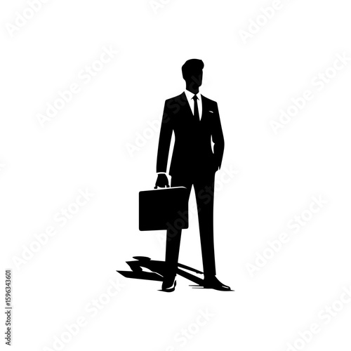 flat black and white silhouette of a CEO standing confidently with a briefcase