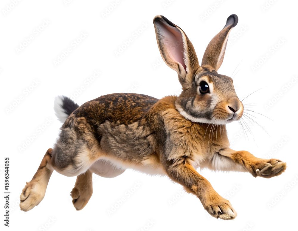 Fototapeta premium Brown Rabbit Mid-Jump with Motion Blur Effect, Dynamic Pose, Transparent Background PNG