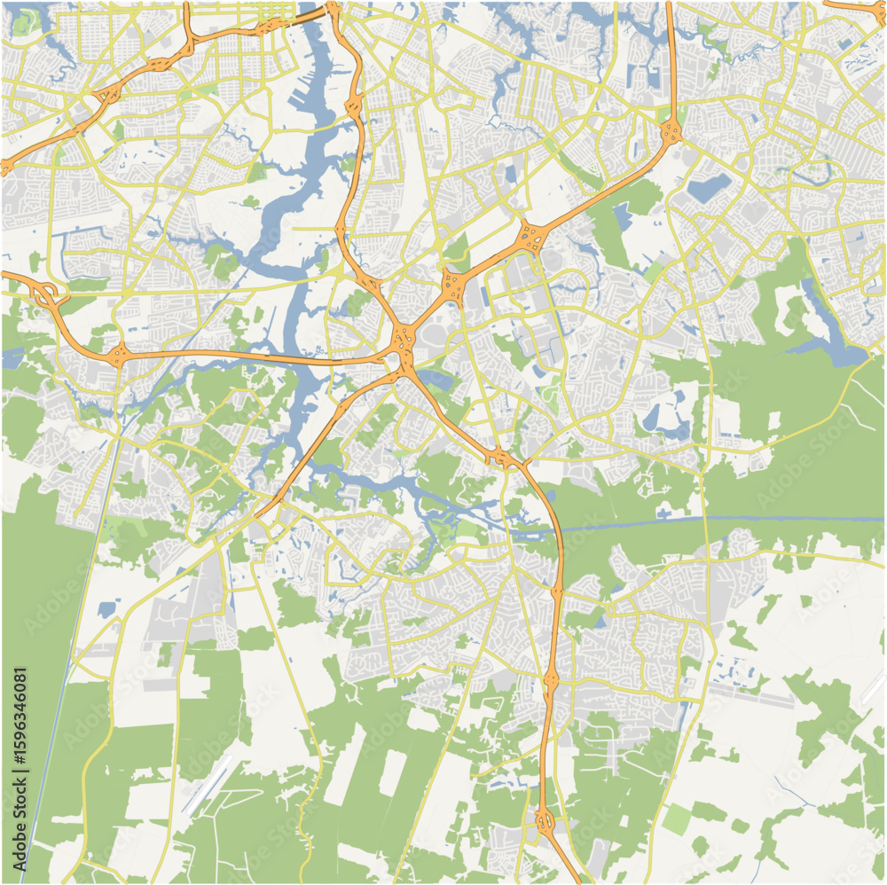 Fototapeta premium Map of Chesapeake in Virginia in a normal road map style. Contains layered vector with roads water, parks, etc.