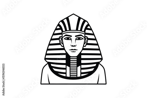 Egyptian Pharaoh Portrait with Nemes Headdress and Uraeus Ancient Ruler in Black and White Silhouette stylized silhouette illustration pharaoh wearing traditional