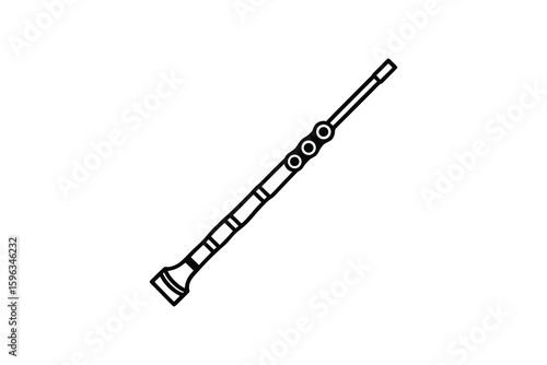 Detailed Outline of a Clarinet Musical Instrument Depicted in a Clean Minimalist Style Isolated on White Background Silhouette clarinet shown simple