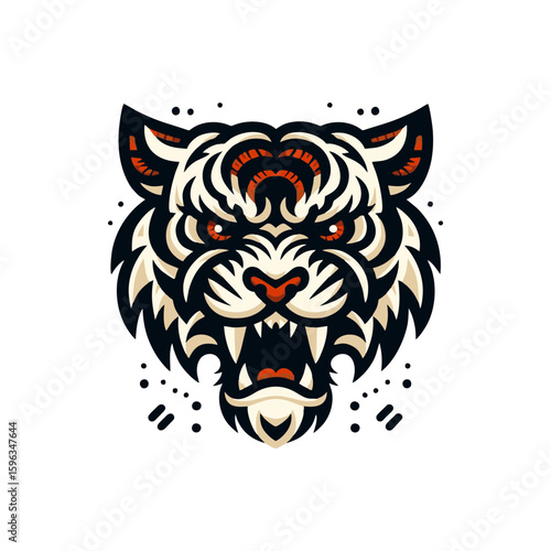 Flat design of a tribal tiger head with fang emphasis