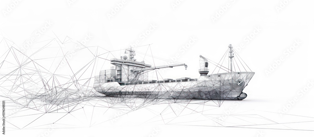 Obraz premium Wireframe Cargo Ship on White Background.
