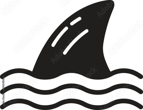 shark flipper and waves on white background. Vector black icon on white background